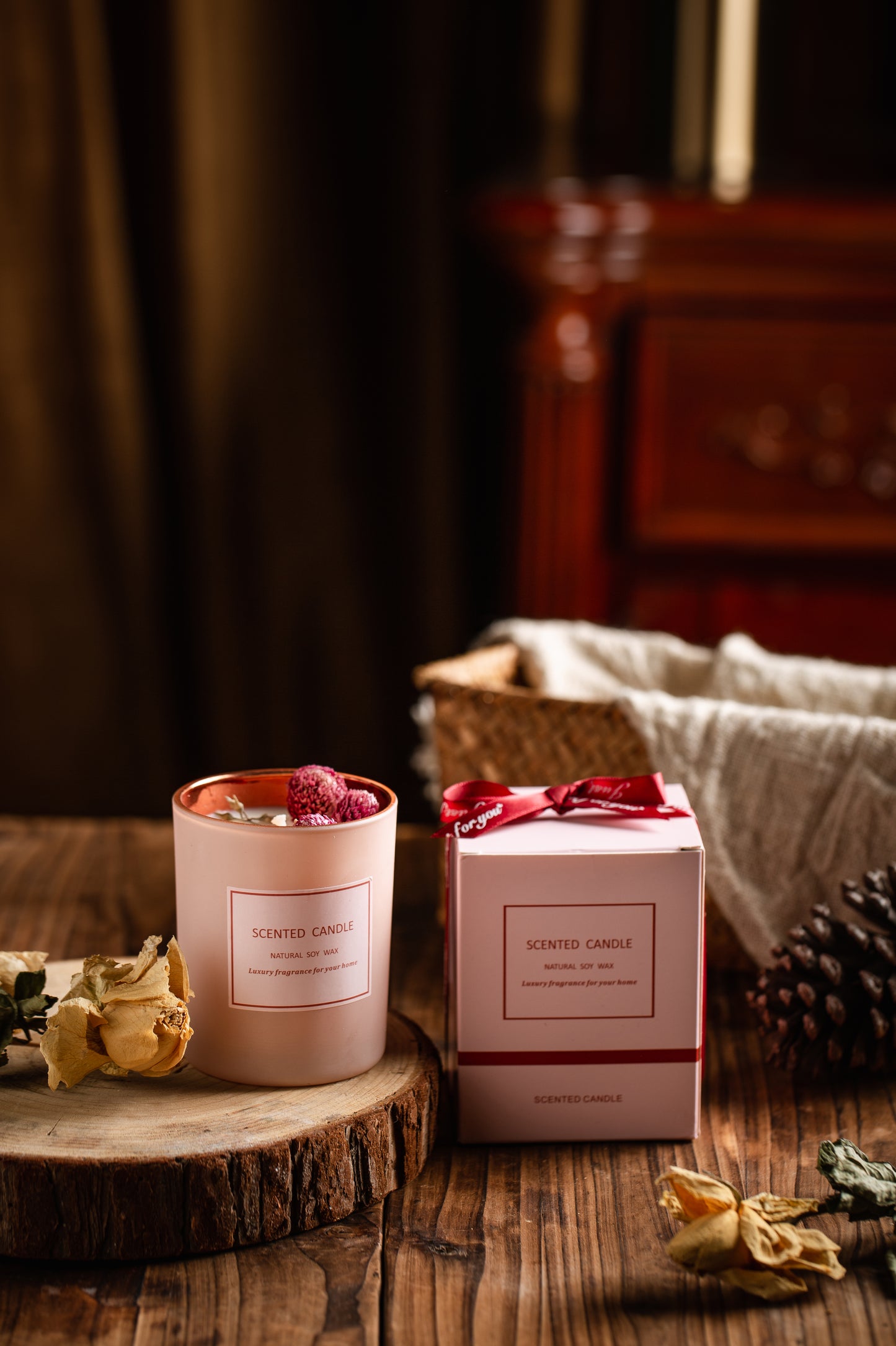 SCENTED CANDLE Dried Flower Candle 360g w/ Gift Box