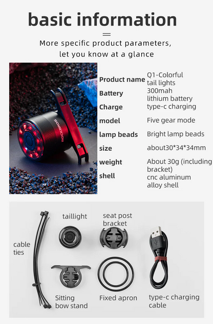 Rockbros BICYCLE TAIL LIGHT USB Rechargeable - MULTIPLE COLOR