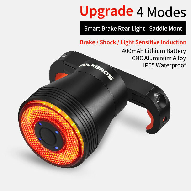 Rockbros BICYCLE Smart BRAKE & TAIL LIGHT LED USB Rechargeable Waterproof - SADDLE AND SEATPOST MOUNT