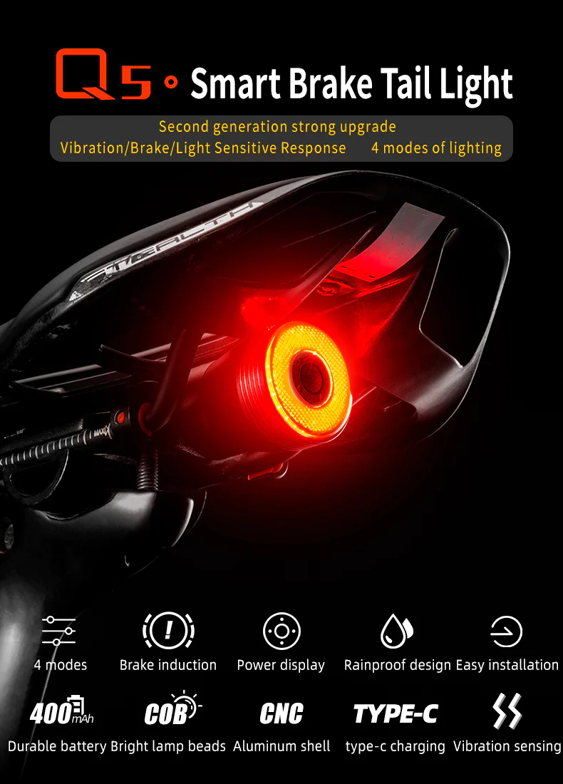 Rockbros BICYCLE Smart BRAKE & TAIL LIGHT LED USB Rechargeable Waterproof - SEAT POST MOUNT