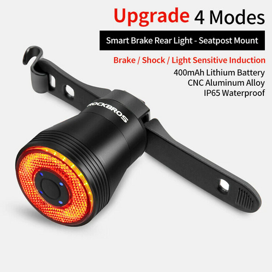 Rockbros BICYCLE Smart BRAKE & TAIL LIGHT LED USB Rechargeable Waterproof - SEAT POST MOUNT