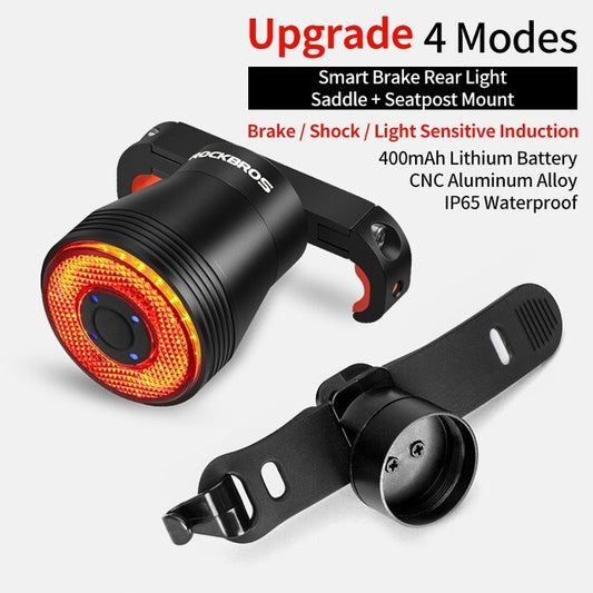 Rockbros BICYCLE Smart BRAKE & TAIL LIGHT LED USB Rechargeable Waterproof - SADDLE AND SEATPOST MOUNT