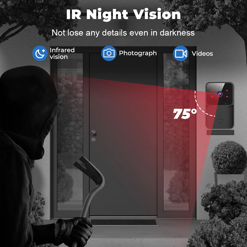 Smatrul Tuya Wireless Intelligent Wi-Fi Doorbell  Outdoor High-Definition Camera - BLACK [1 Button/ 1 Receiver]