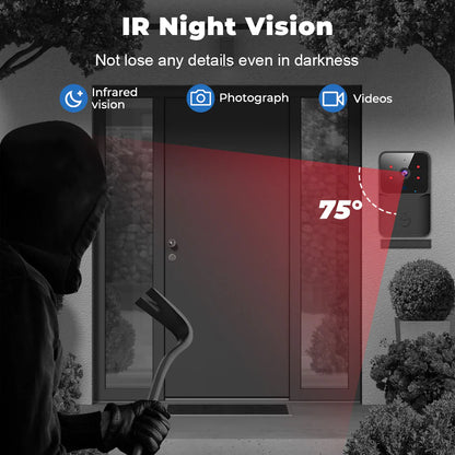 Smatrul Tuya Wireless Intelligent Wi-Fi Doorbell  Outdoor High-Definition Camera - BLACK [1 Button/ 1 Receiver]