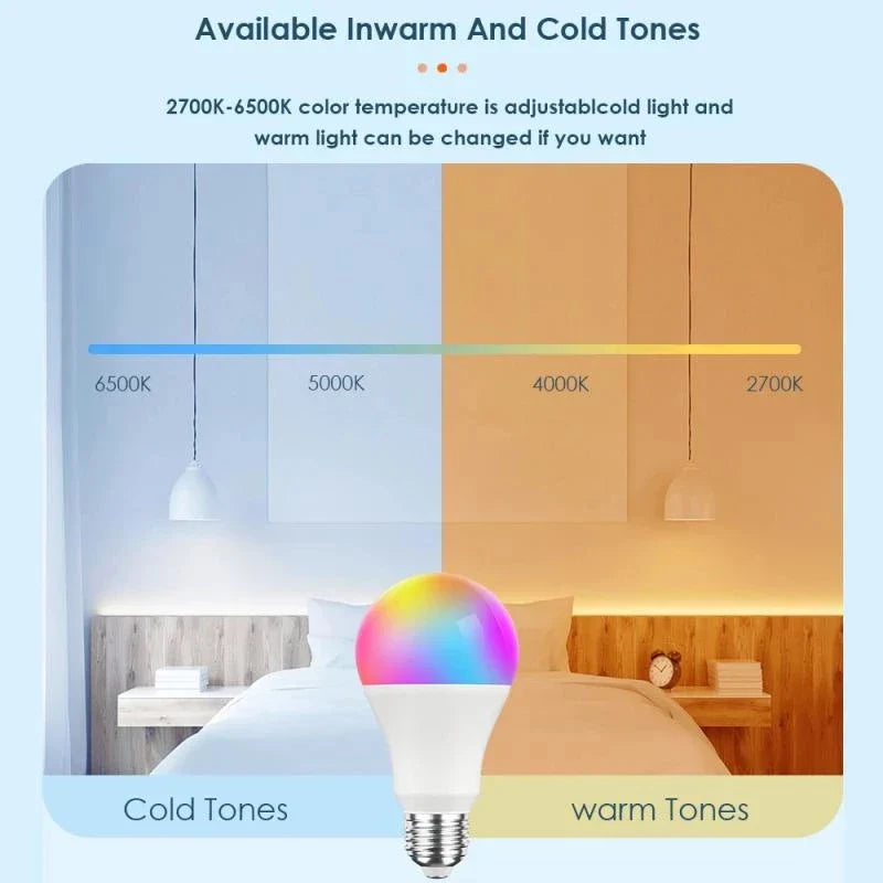 Tuya 10W E27 Wi-Fi Light Bulb Smart Life LED 850LM RGB Lamp App Work with Alexa Google Home Dimmable Timer 110v 220v