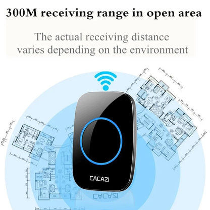 CACAZI Wireless Doorbell - Black (2pcs Button / 1pc Receiver)