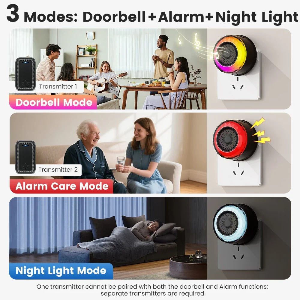 SMATRUL WIRELESS DOOR  BELL - BLACK [1 Button / 2 Receivers]