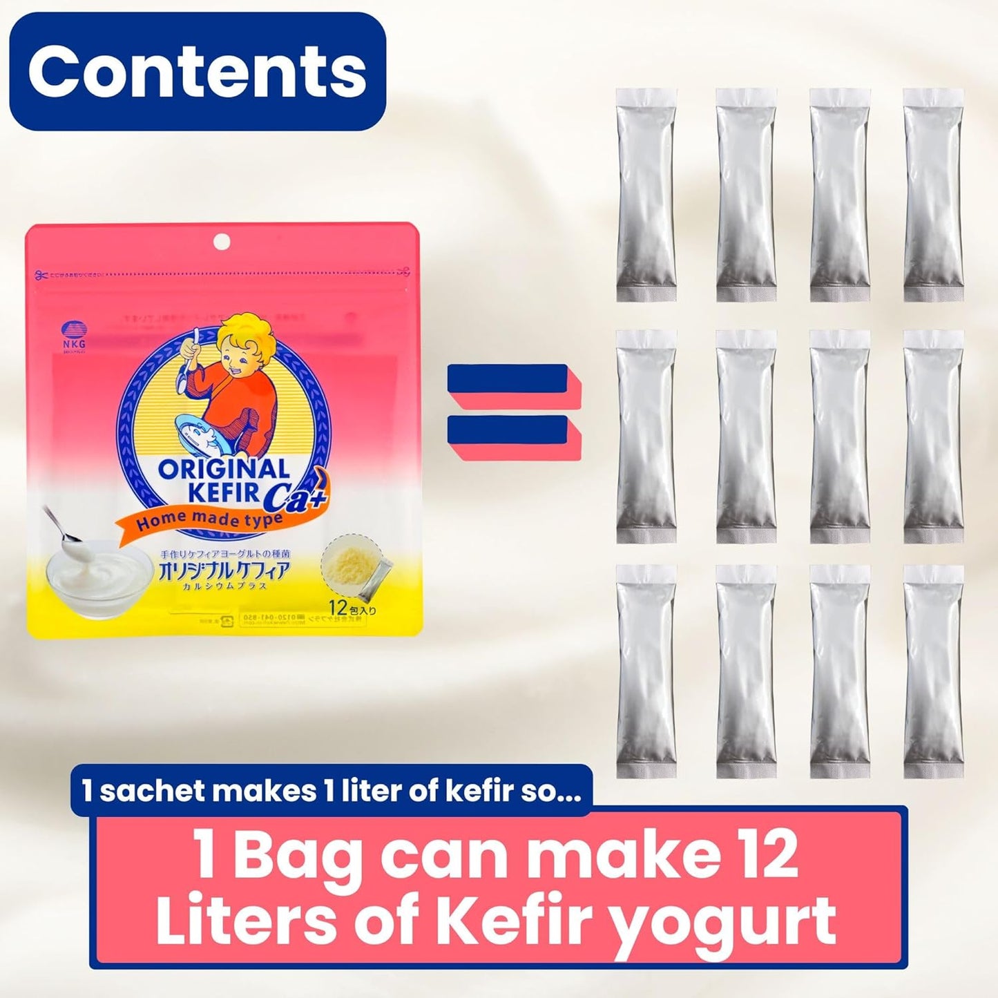 CALCIUM+ KEFIR YOGURT STARTER CULTURE 12 SACHETS IN 1 POUCH - 1 sachet makes 1 liter