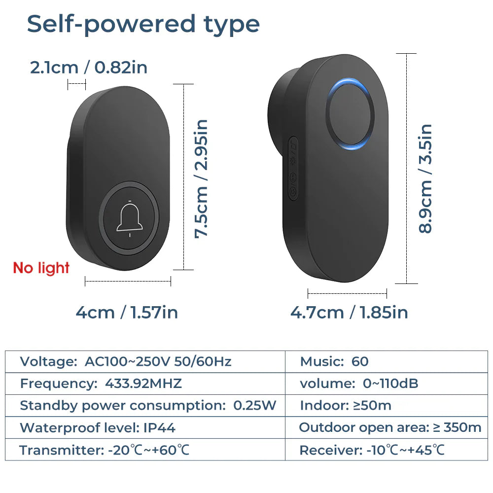 Smatrul WIRELESS DOOR BELL - BLACK BATTERY MODEL 1 Button / 1 Receiver
