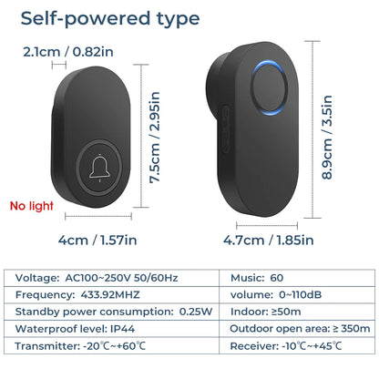 Smatrul WIRELESS DOOR BELL - BLACK BATTERY MODEL 1 Button / 1 Receiver