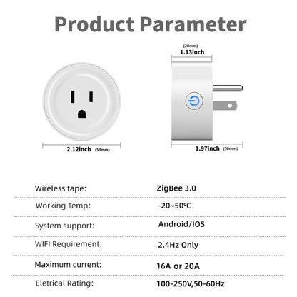 SMATRUL Power Monitor 20A Tuya Smart Zigbee Socket Plug US Wireless Control Outlet