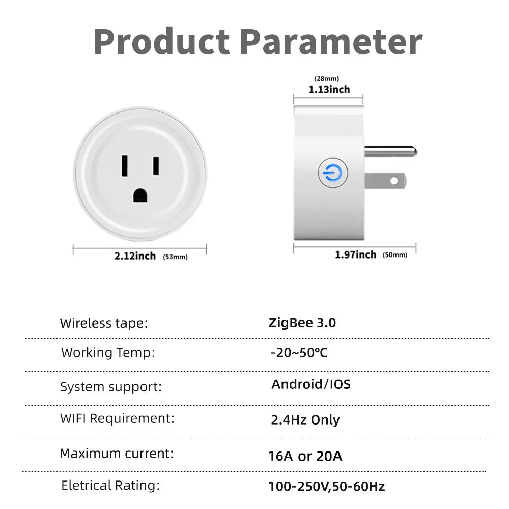 SMATRUL Power Monitor 16A Tuya Smart Zigbee Socket Plug US Wireless Control Outlet