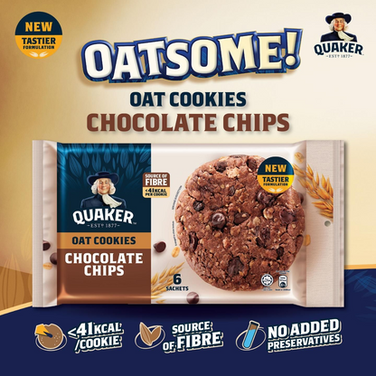 1 CASE - Quaker Oat Cookies Chocolate Chips 6s/150g x 50