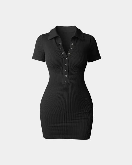 Short-sleeved Square-neck Seamless One-piece SPORTS DRESS with Button