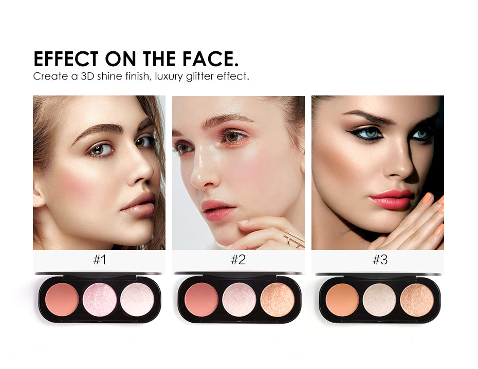 Focallure 3 Color Blusher & Highlighter palette - 3# - FA26 - Water and smudge proof