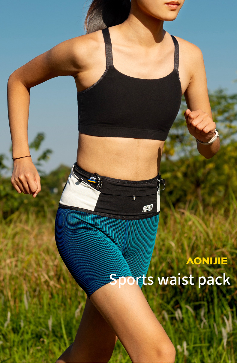 Aonijie W8121 Outdoor RUNNING WAIST BELT BAG - BLACK WHITE XL