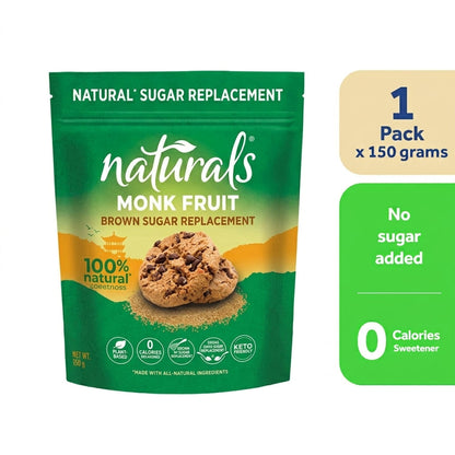 1 CASE - NATURALS MONK FRUIT 150G Brown Sugar Replacement Zero Calorie Sweetener - (150g x 12 Packs)