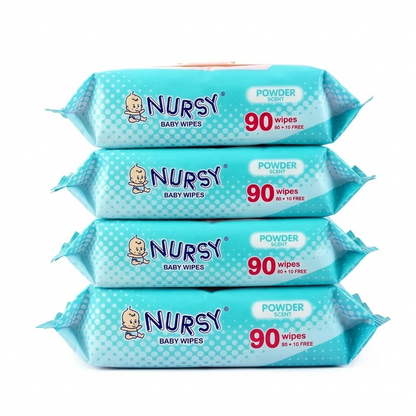 [BUNDLE OF 4 or 24] - Nursy Baby Wipes Powder Scent 90's