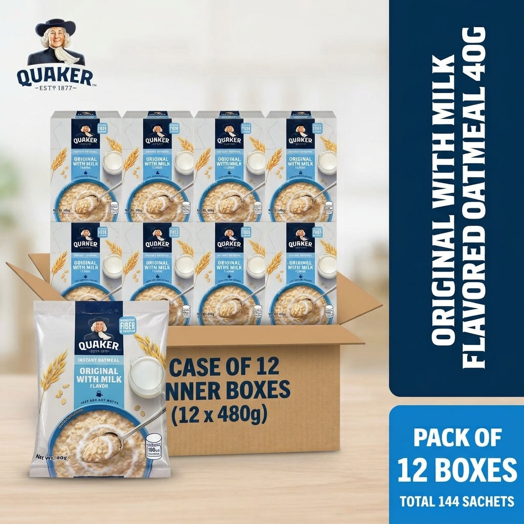 1 CASE - Quaker Instant Oatmeal Original with Milk 40g (Pack of 12) x 12 boxes