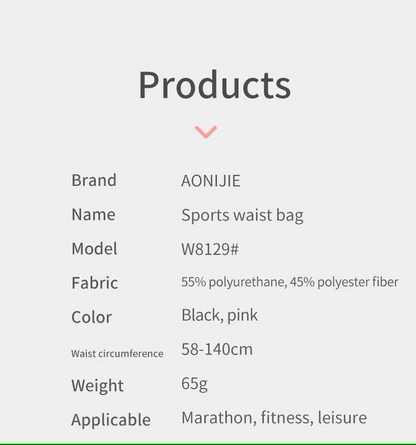 Aonijie W8129 Waterproof Sports Waist Bag Running Belt - BLACK