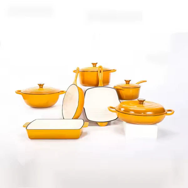 Happiness ENAMELED CAST IRON KITCHENWARE PAN -  YELLOW 42cm x 27.5 x 7.5cm / 2.4kg