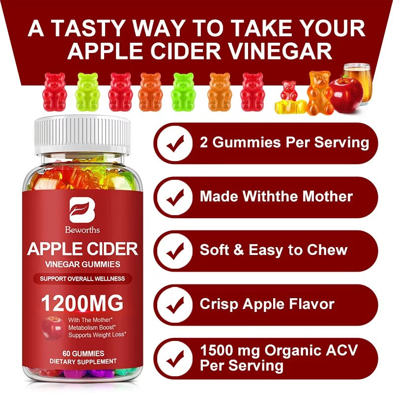 Beworths APPLE CIDER Vinegar Gummies for Dietary Supplement 1200mg