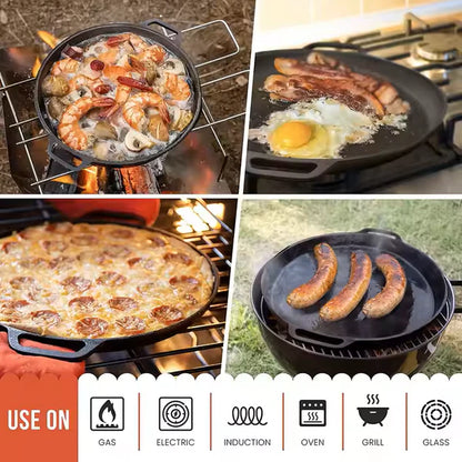 Happiness DUAL HANDLE CAST IRON FRYING PAN - 42cm x 3cm