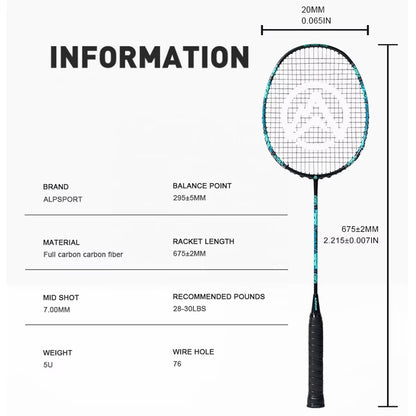 ALP SPORTS XW 5u G5 30Lbs Carbon Fiber Badminton Racket- Black