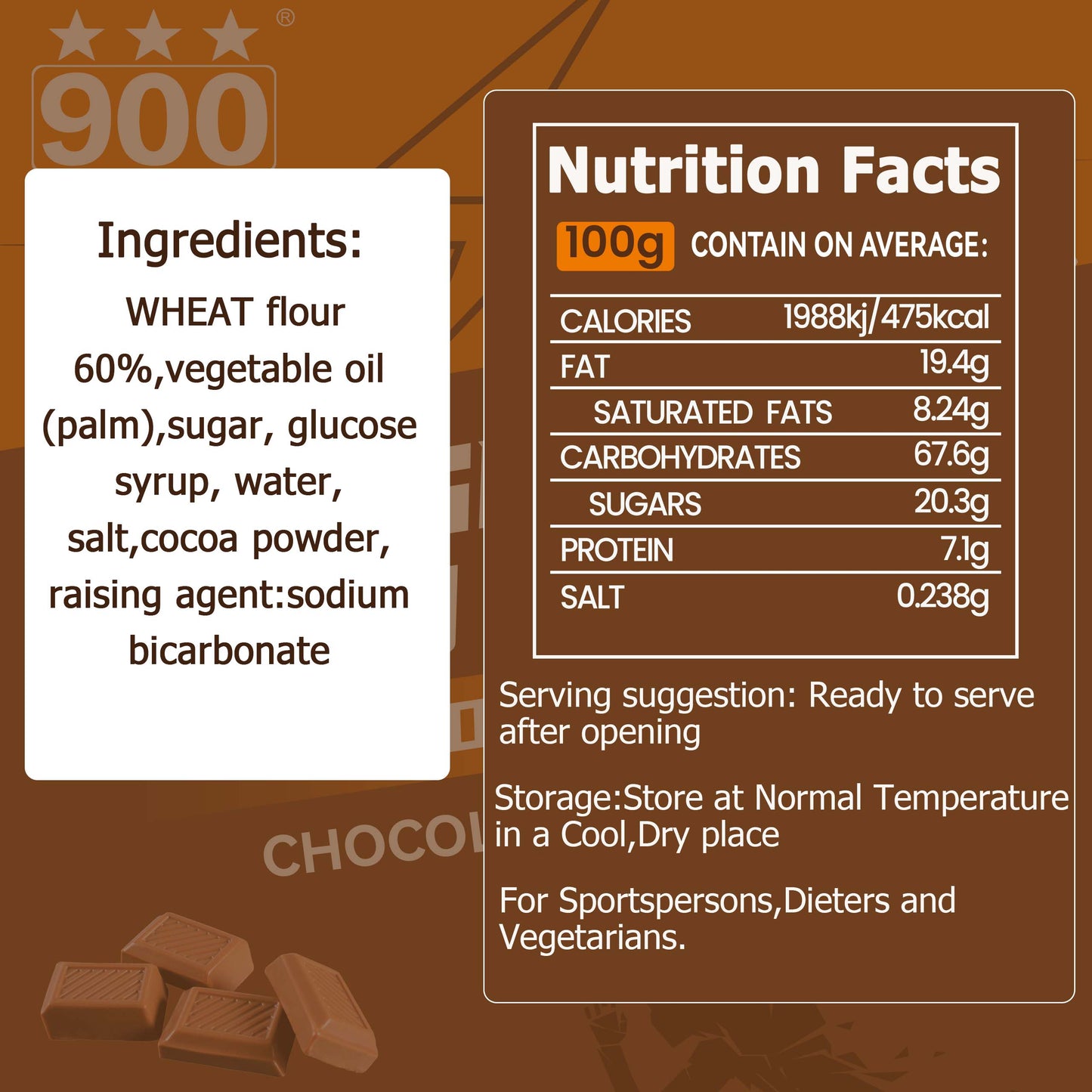 High Energy 900 CHOCOLATE Bar 120g x 12 pcs (1 Box) - Exp. Date October 2044