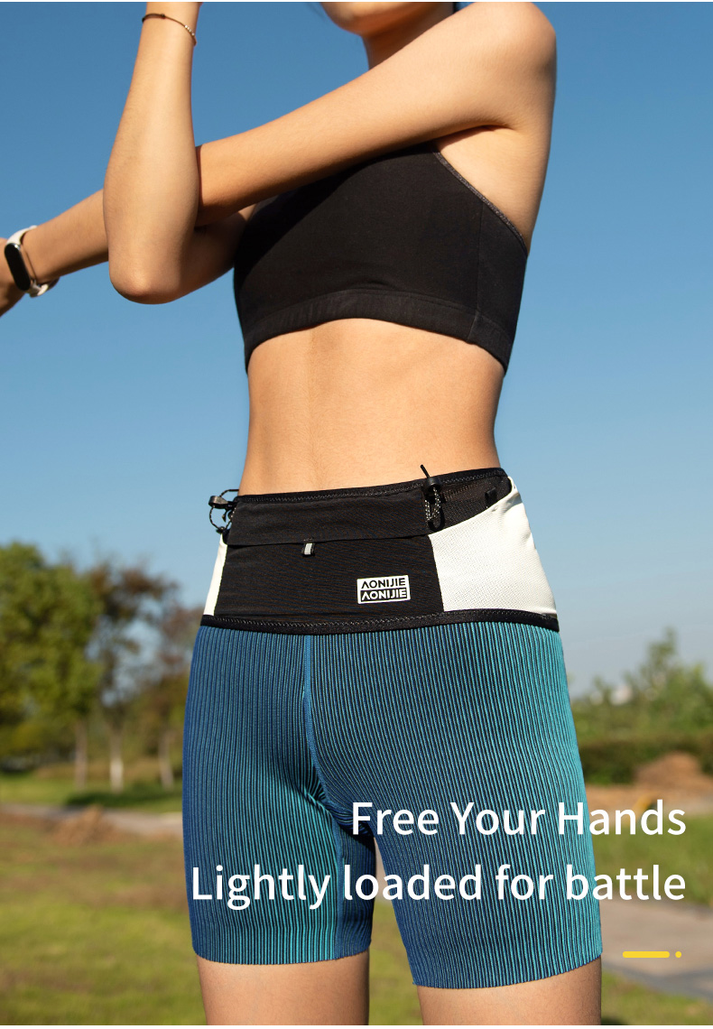 Aonijie W8121 Outdoor RUNNING WAIST BELT BAG - BLACK WHITE XL