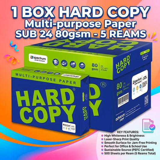 1 BOX HARD COPY Multi-purpose Paper SUB 24 80gsm - 5 REAMS
