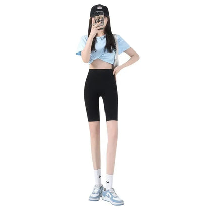 High-waisted SPORTS COMPRESSION SHORTS for Women ES10755 - BLACK