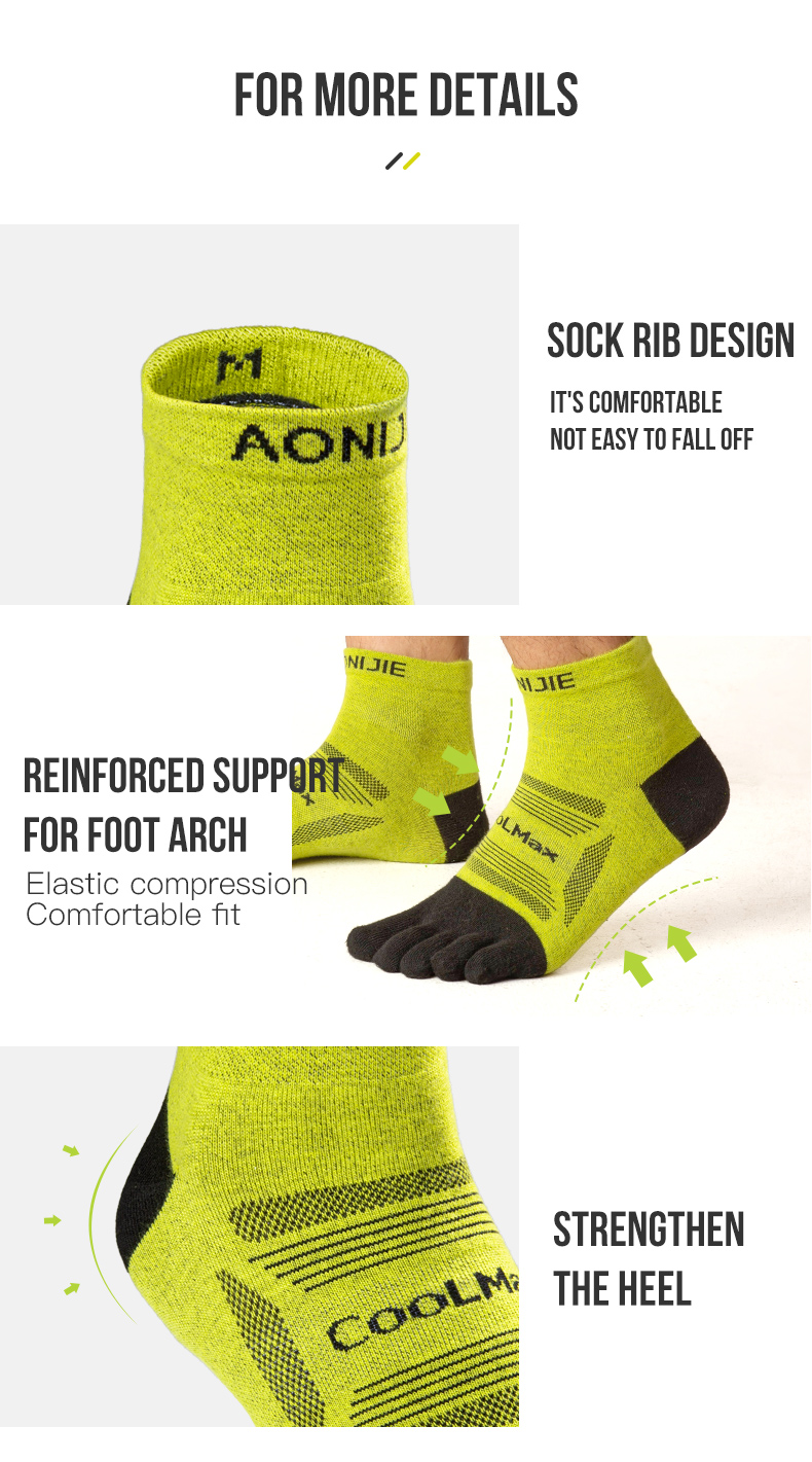 Aonijie E4840 Mid-length Running TOES SOCKS 3 Pairs Breathable - SMALL