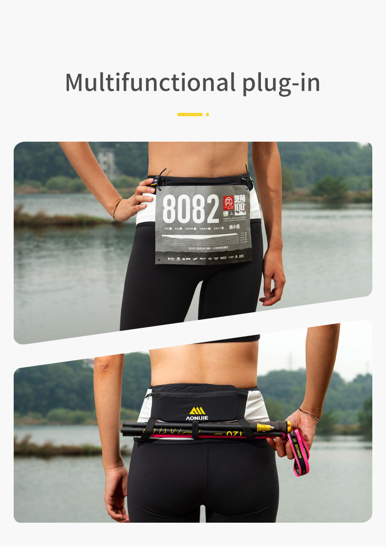 Aonijie W8121 Outdoor RUNNING WAIST BELT BAG - BLACK WHITE XL