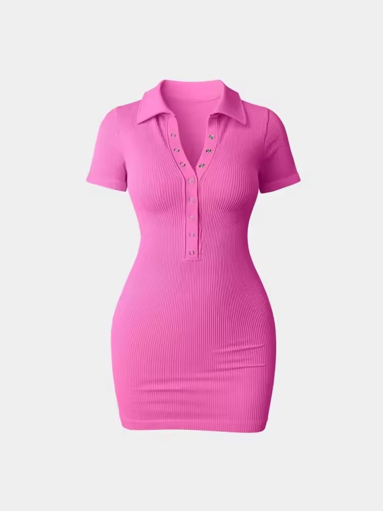 Short-sleeved Square-neck Seamless One-piece SPORTS DRESS with Button