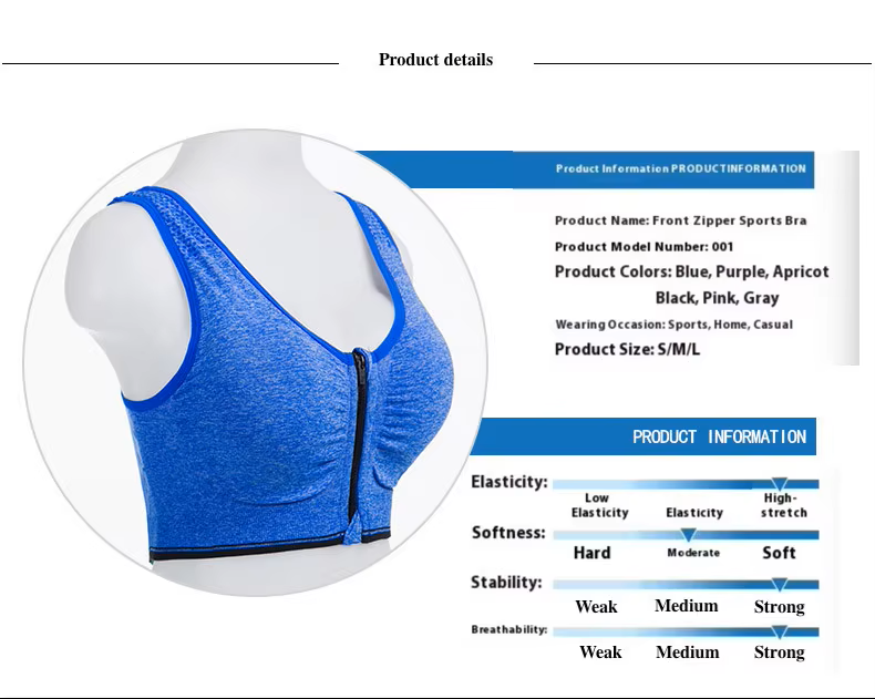 Women's SPORTS BRA Front Zipper Shock-proof Wire-free Breathable Material