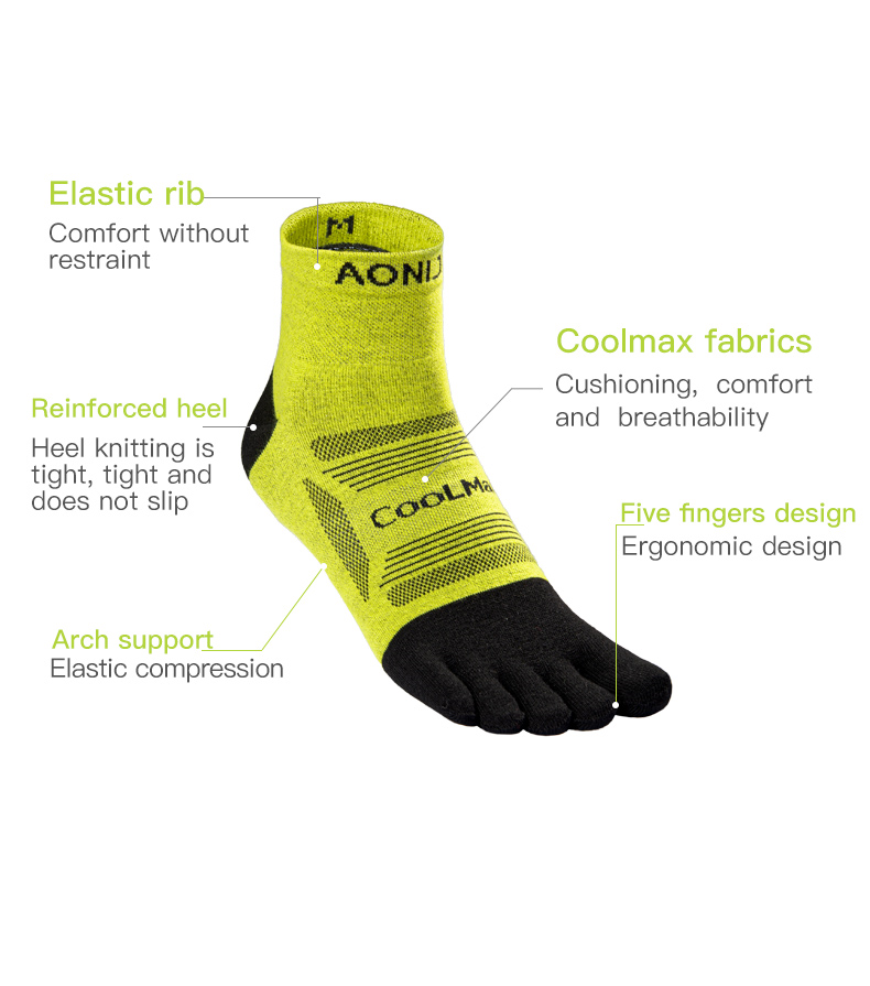 Aonijie E4840 Mid-length Running TOES SOCKS 3 Pairs Breathable - SMALL