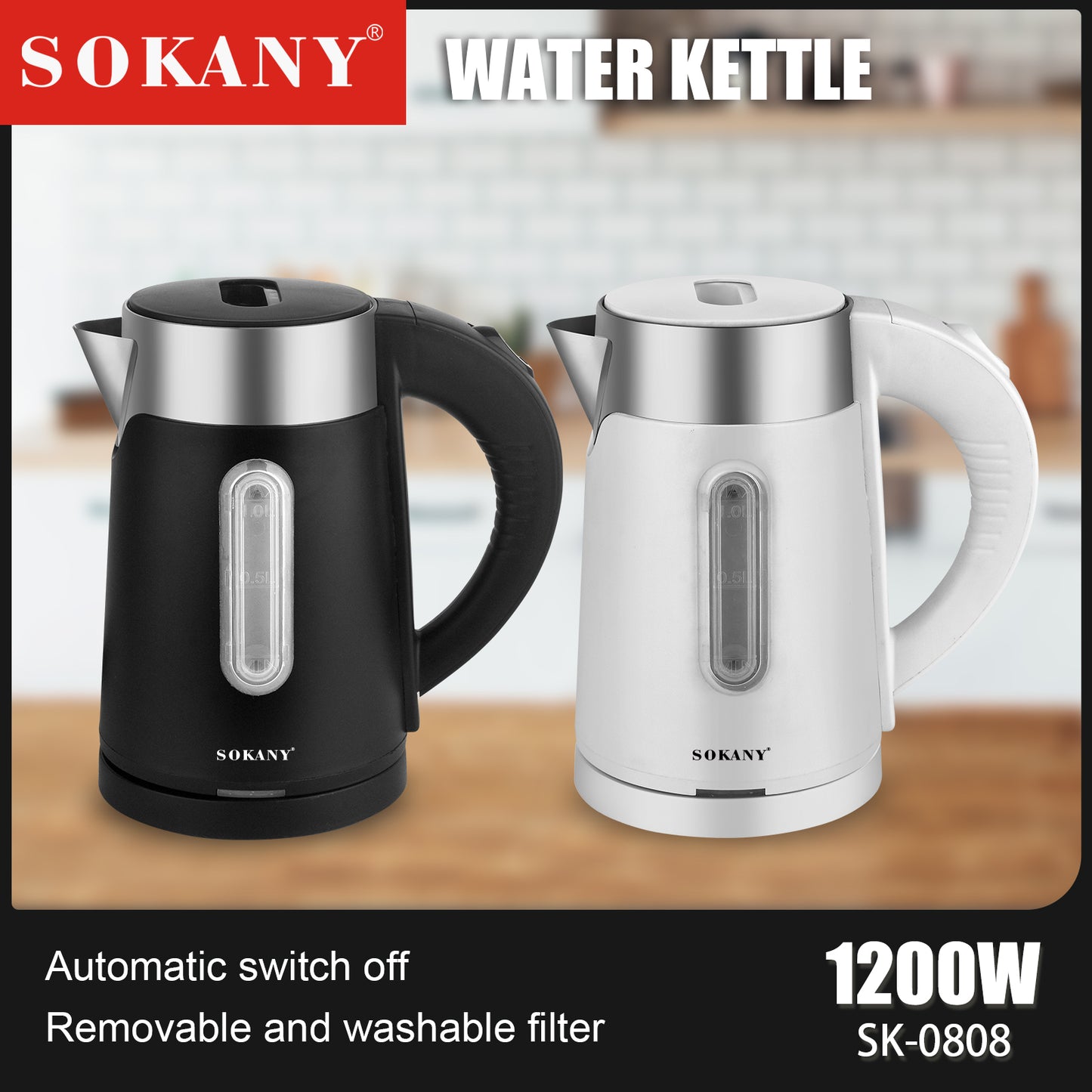 Sokany Electric Kettle 1 Liter 1200W