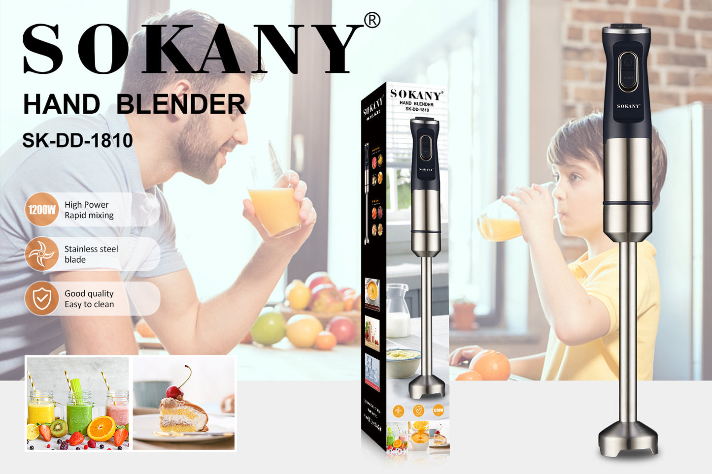 Sokany High Quality Hand Blender Food Mixer 1200W