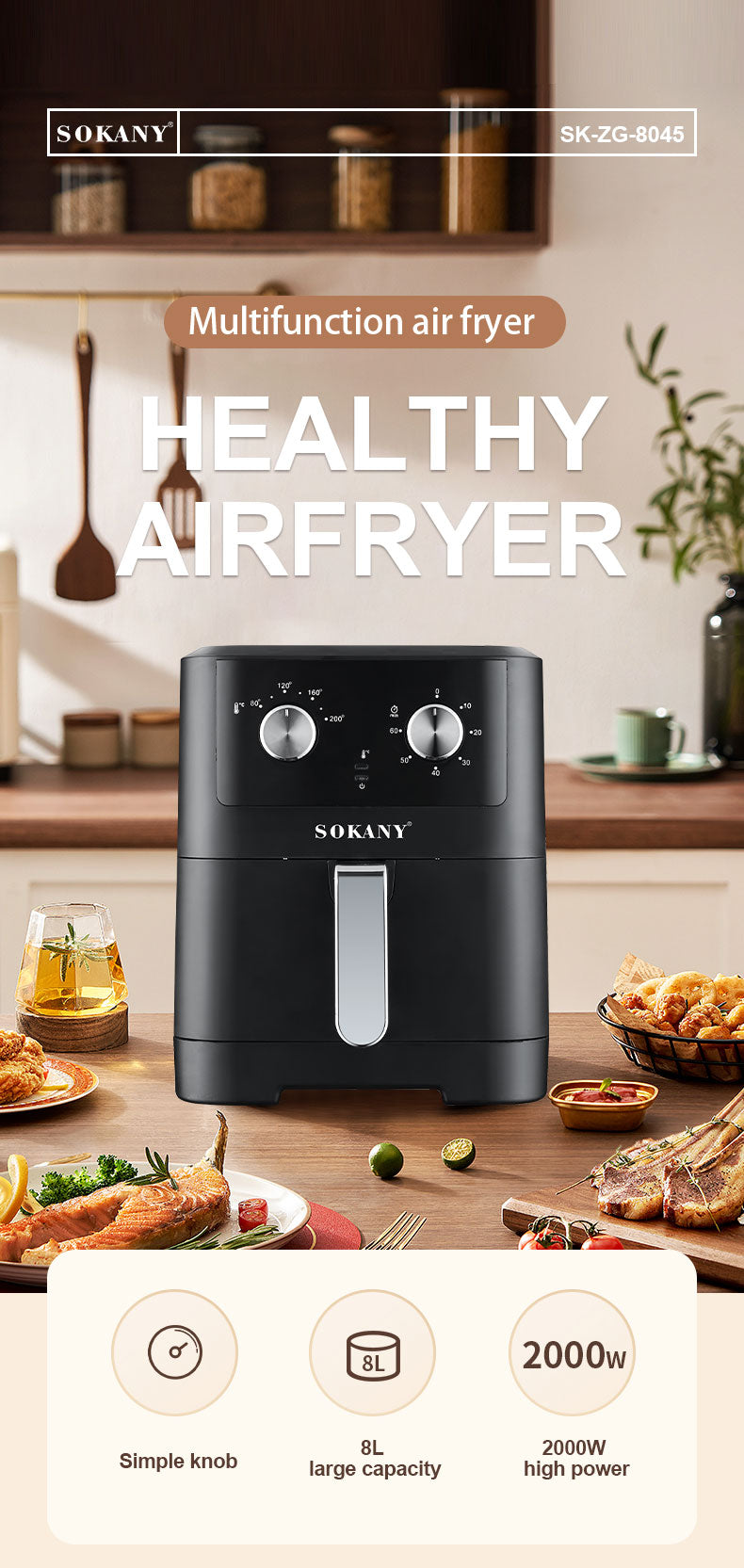 Sokany 8L AIR FRYER 2000W