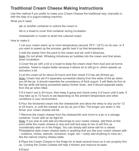 CLASSIC CREAM CHEESE STARTER makes 1 liter