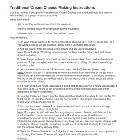 CLASSIC CREAM CHEESE STARTER makes 1 liter