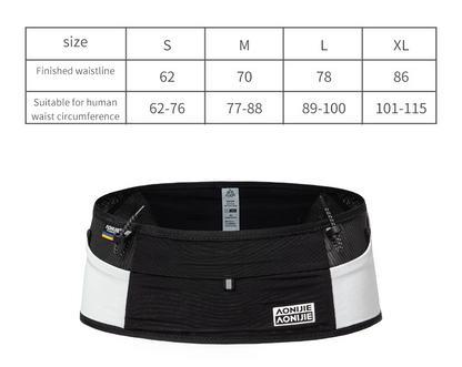 Aonijie W8121 Outdoor RUNNING WAIST BELT BAG - BLACK WHITE XL