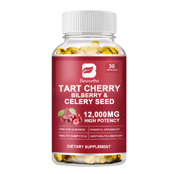 Beworths Tart Cherry Extract with Bilberry & Celery Seed Capsules - 12000mg