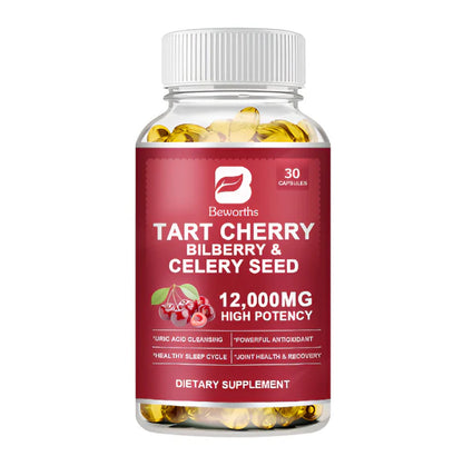 Beworths Tart Cherry Extract with Bilberry & Celery Seed Capsules - 12000mg