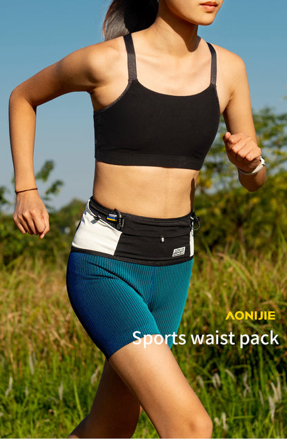 Aonijie Running Belt W8121 WAIST BELT - LARGE BLACK WHITE