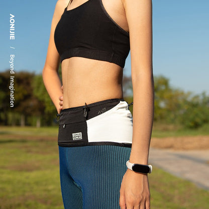 Aonijie Running Belt W8121 WAIST BELT - LARGE BLACK WHITE