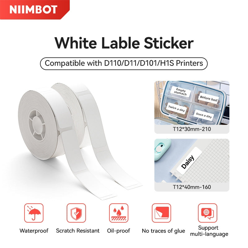 Niimbot D11/D110/D101/H1S Thermal Label 12-15mm Name Sticker White Label Paper Sticker