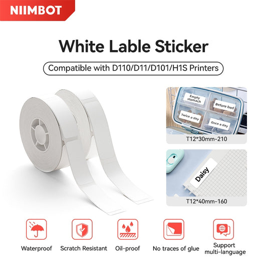 Niimbot D11/D110/D101/H1S Thermal Label 12-15mm Name Sticker White Label Paper Sticker