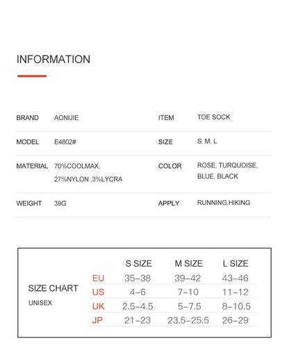 Aonijie E4802 COOL MAX TOE SOCKS 3 pairs - MEDIUM